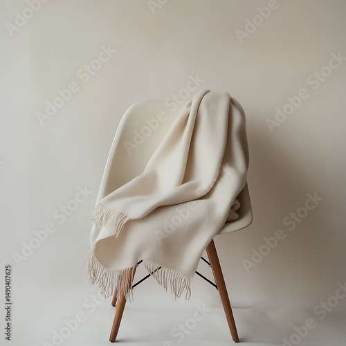 Cozy Comfort: A Cream Blanket on a Modern Chair