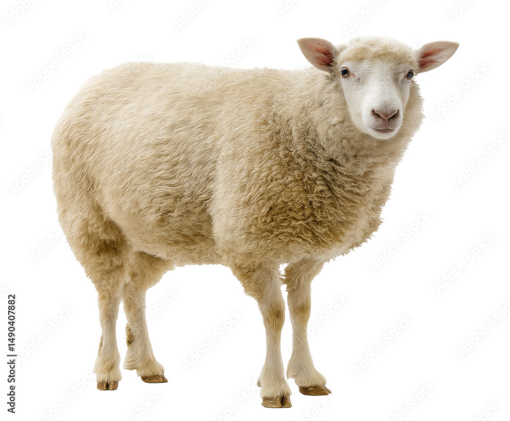 Fototapeta premium Farm animal standing in a field with soft grass during daylight on a transparent background, cut out