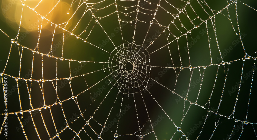 Obraz premium Spiderweb with dew drops