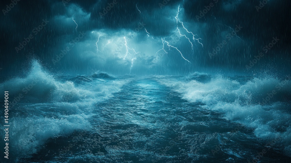 Ocean Storm: A Dramatic Seascape Under a Violent Thunderstorm Ocean Storm: A Dramatic Seascape Under a Violent Thunderstorm