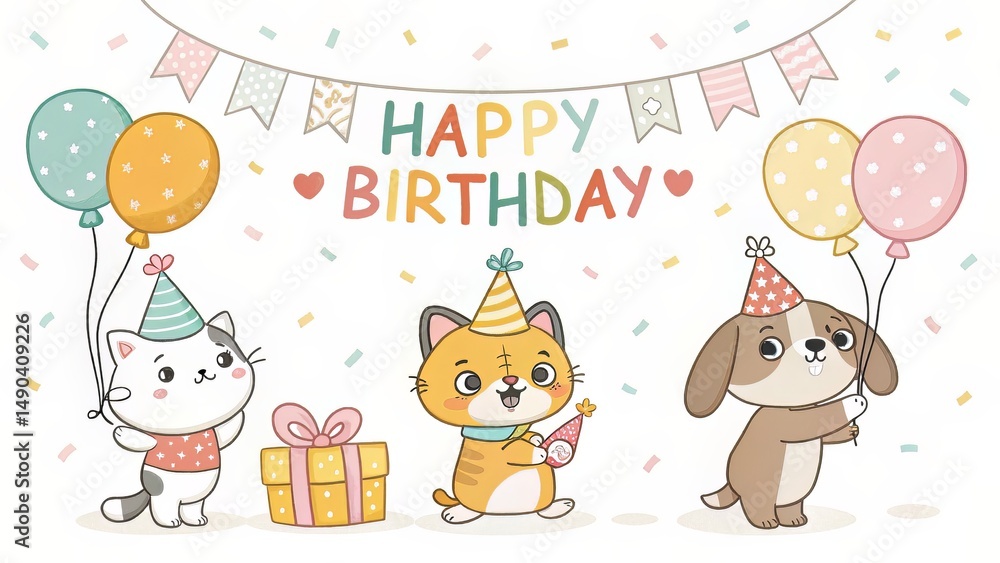 Naklejka premium Happy Birthday cartoon animals celebration
