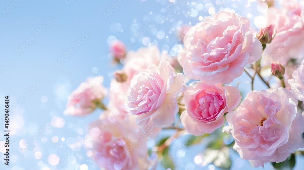 Obraz premium Blooming pink roses with delicate petals