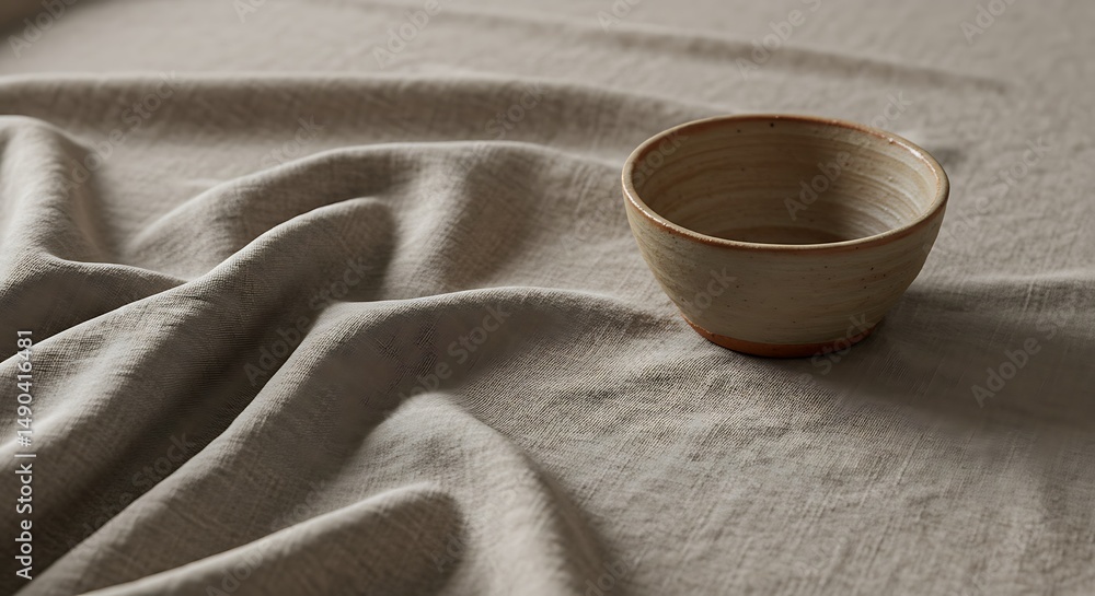 Beige linen tablecloth and bowl Beige linen tablecloth and bowl