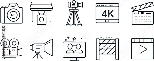  Line Art Icons of Video Production and Filmmaking