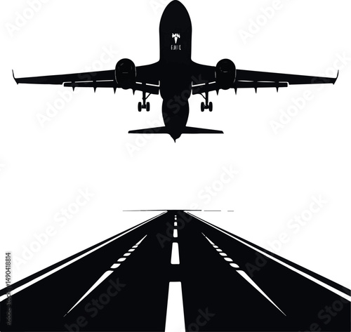 Airplane Taking Off Silhouette from Runway