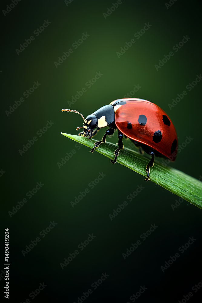 Naklejka premium ladybug on green leaf
