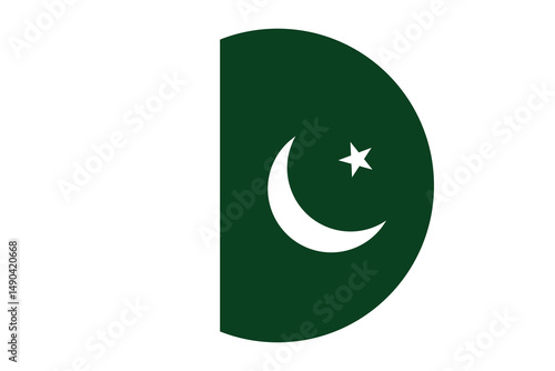 National flag of Pakistan. Pakistani Flag in a Circular Emblem Design. Pakistan Green Crescent Moon Flag push button circle.