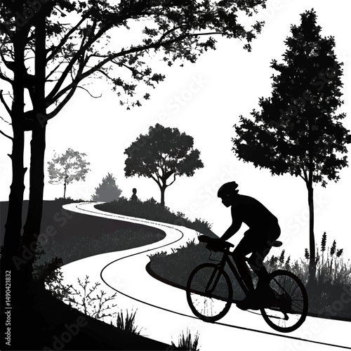 Cyclist on Winding Path Silhouette Illustration