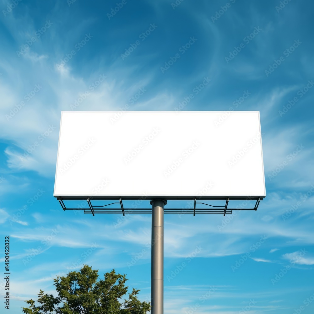 Pristine white billboard against dramatic sky billboard blank mockup display empty poster advertising Pristine white billboard against dramatic sky billboard blank mockup display empty poster advertising