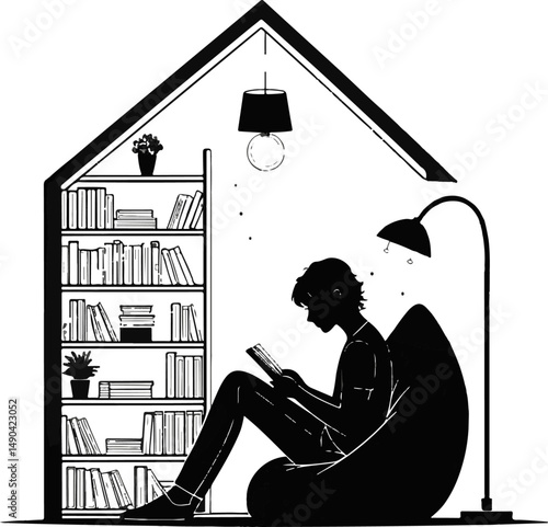 Cozy Reading Nook Silhouette Illustration