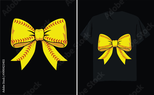 Softball Seam Yellow Bow – Sports-Themed Graphic on Black Background