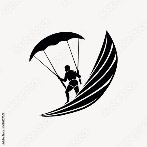 Kite Surfer in Action Vector Silhouette Illustration