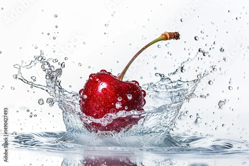 Cherry Splashing in Water with Vibrant Energy