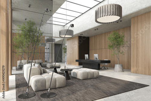 Modern style conceptual reception interior room 3d illustration