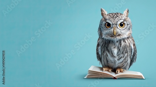 Wallpaper Mural Intelligent owl sitting on open book against blue background symbolizing knowledge, wisdom, and education Torontodigital.ca