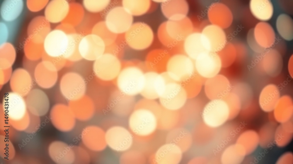 Fototapeta premium Warm orange bokeh background with blurred lights and subtle floral silhouettes. Festive, cozy, and abstract design.