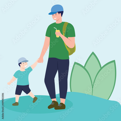 Vector Father playing, having fun together, and enjoying quality time with their little ones