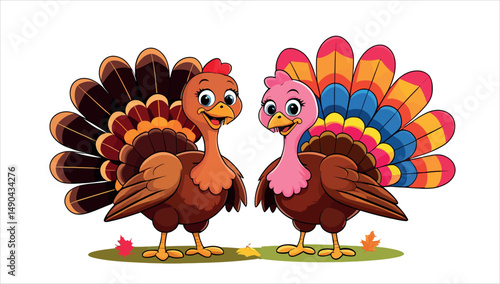 Cartoon turkeys standing together