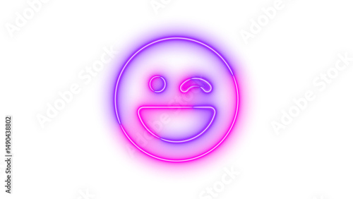 Free Download Neon face laugh wink symbol icon glowing with transparent background - GFXLoad