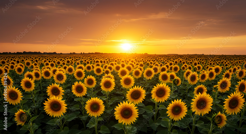 Fototapeta premium Sunflowers at sunset field