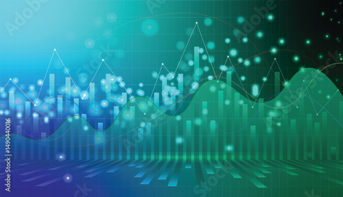 Abstract gradient digital finance background. stock market graph and chart design. with wave isolated lines lots of bright light spots vector technology background.