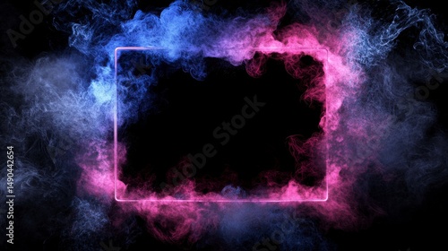 Abstract Neon Frame With Pink And Blue Particles On Black Background