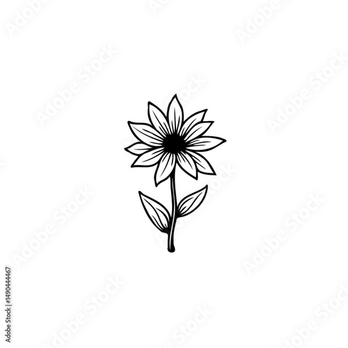 Elegant monochrome floral illustration showcasing a delicate black outline of a blossom