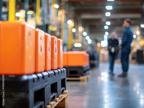 Wallpaper Mural Warehouse operation with orange containers in industrial setting Torontodigital.ca
