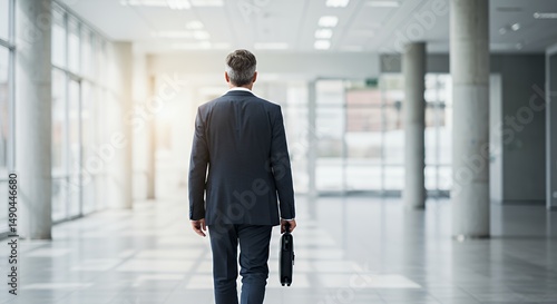 Businessman walking in office building