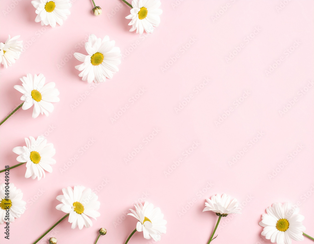 Minimal Floral Concept – White Daisy Chamomile Flowers on Pale Pink Background for Elegant Botanical Design and Aesthetic Branding Minimal Floral Concept – White Daisy Chamomile Flowers on Pale Pink Background for Elegant Botanical Design and Aesthetic Branding