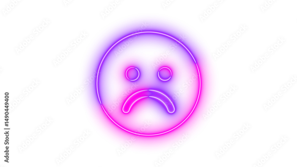 Fototapeta premium Neon face-frown symbol icon glowing with transparent background