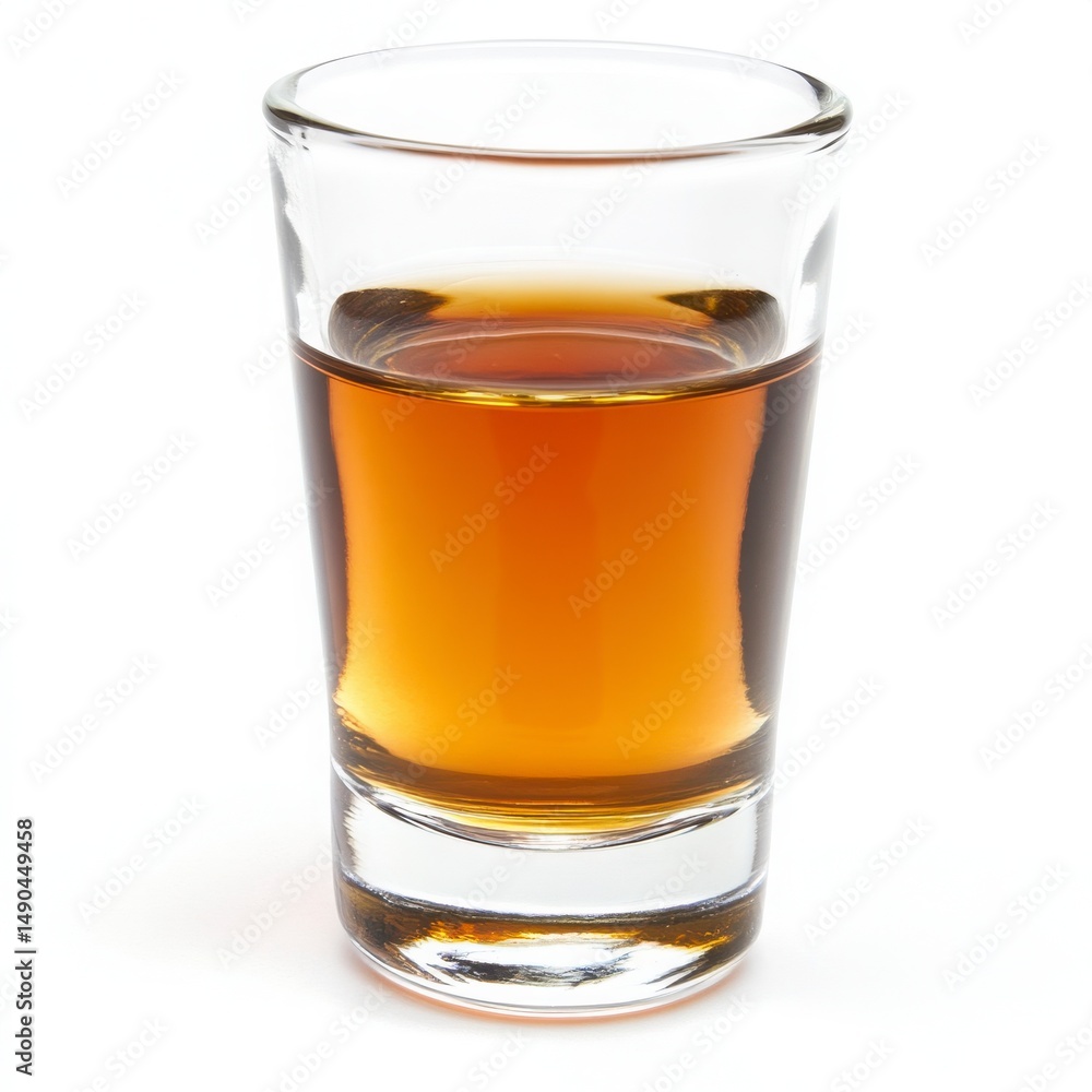 Amber Spirit in a Clear Shot Glass on White Background, Liquor in Glassware, Beverage Photography, Alcohol Shot, Single Drink, Studio Shot, Drinkware, Still Life, Close Up, High Angle Amber Spirit in a Clear Shot Glass on White Background, Liquor in Glassware, Beverage Photography, Alcohol Shot, Single Drink, Studio Shot, Drinkware, Still Life, Close Up, High Angle