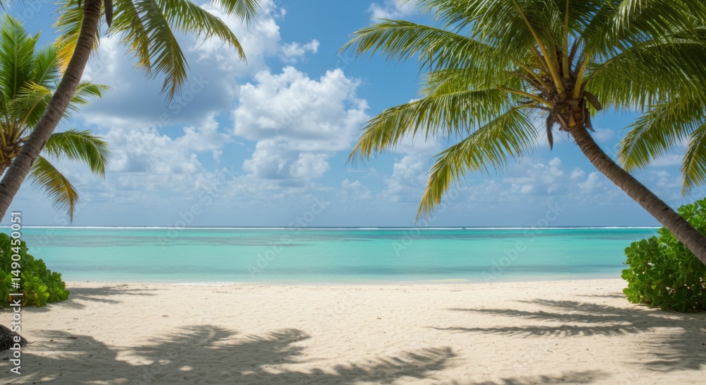 White Sand Beach with Turquoise Water and Palm Trees White Sand Beach with Turquoise Water and Palm Trees