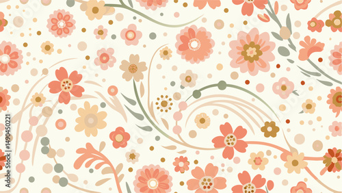 Floral Seamless Pattern in Pastel Colors. This seamless pattern features pattern, seamless pattern, print, wallpaper,  wrapping paper, textile, design, background, retro, vintage, vector illustration.