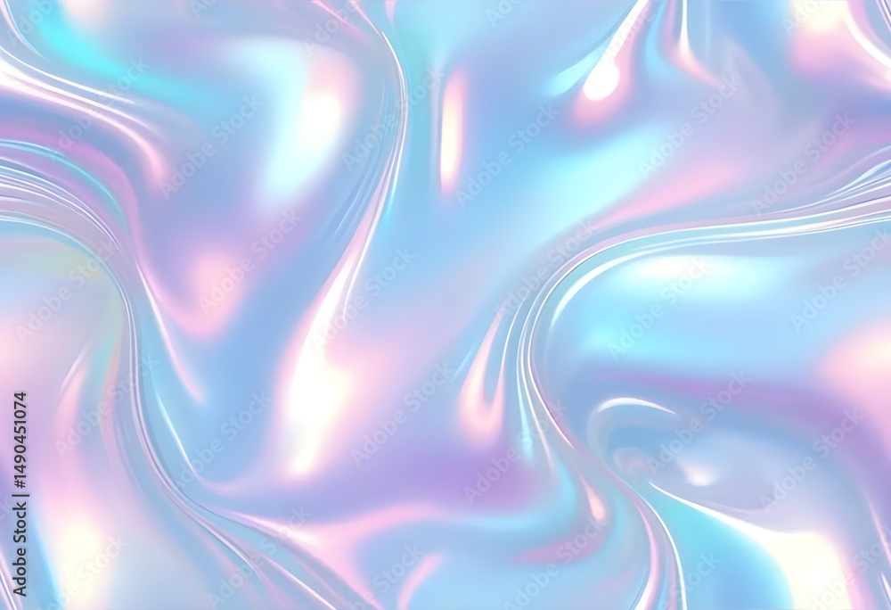 Obraz premium Liquid Pastel Holographic Texture with Iridescent Gloss and Smooth Flowing Waves