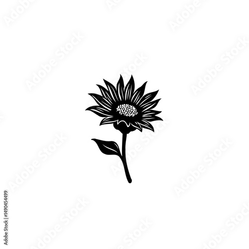 Elegant sunflower blossom rendered in minimalist black and white illustration