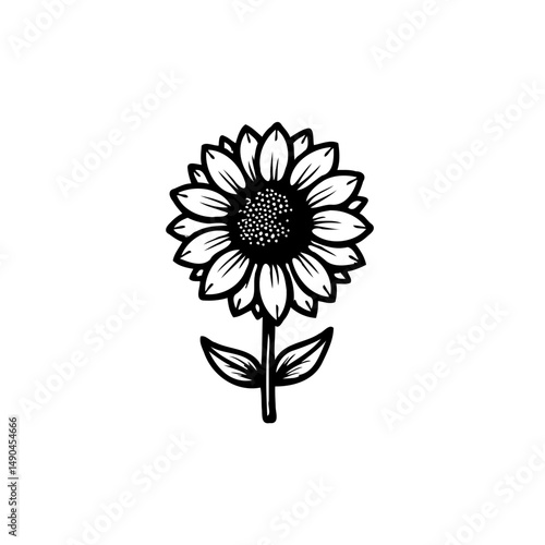 Elegant black and white sunflower drawing isolated on a white backdrop