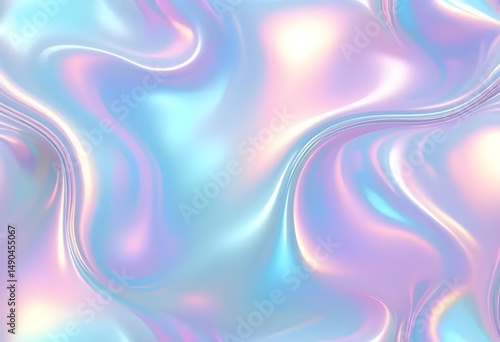 Liquid Pastel Holographic Texture with Iridescent Gloss and Smooth Flowing Waves