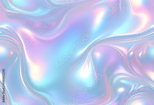 Liquid Pastel Holographic Texture with Iridescent Gloss and Smooth Flowing Waves