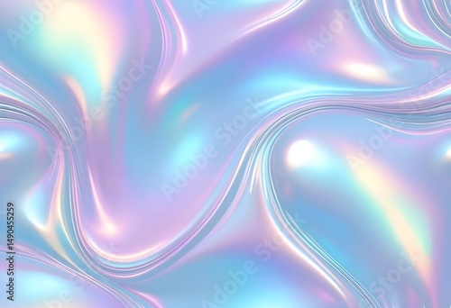 Liquid Pastel Holographic Texture with Iridescent Gloss and Smooth Flowing Waves