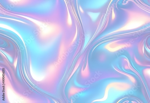 Liquid Pastel Holographic Texture with Iridescent Gloss and Smooth Flowing Waves