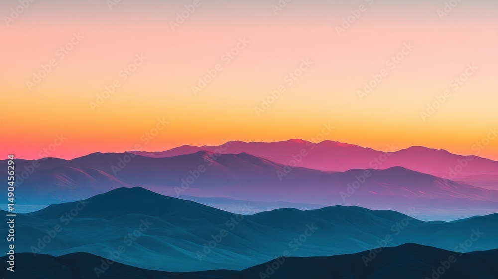 Obraz premium Golden sunset illuminates desert landscape with mountains and clouds in the background