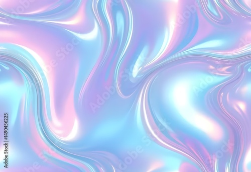 Liquid Pastel Holographic Texture with Iridescent Gloss and Smooth Flowing Waves