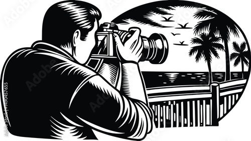 Silhouette of Photographer Taking Photo – Creative Outdoor Vector Illustration