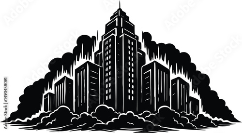 Cityscape Silhouette – Urban Skyline Vector in Black and White