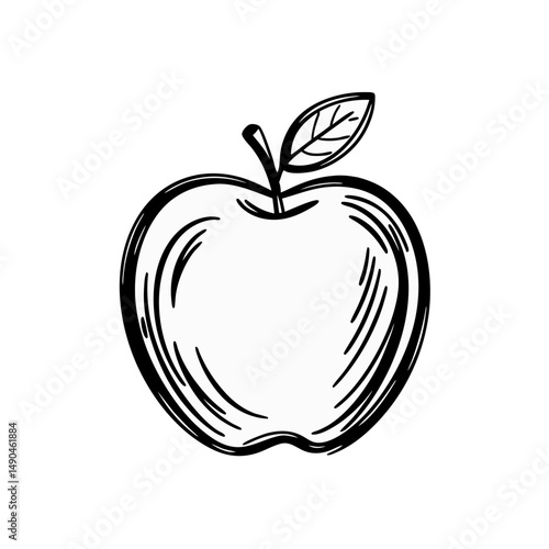 Hand-drawn apple illustration, black and white, for food blogs