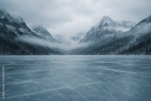 Frozen Lake at Mountain Dawn