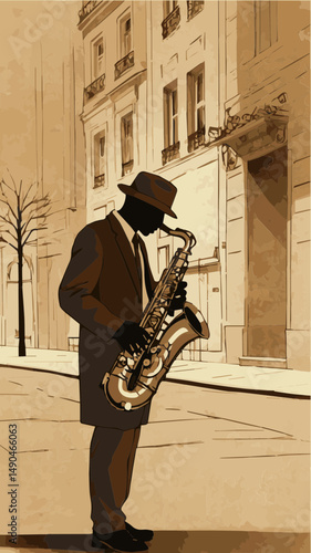 man playing saxophone in the street
