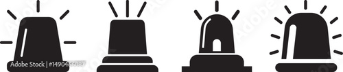Emergency siren icon set collection in flat style. Ambulance, police light sign symbol