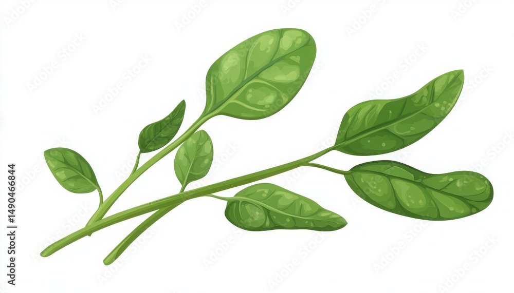 Fototapeta premium Botanical Herb Branch With Lush Foliage On White Background